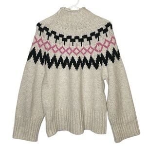 SANCTUARY WOMENS TIS THE SEASON FAIR ISLE MOCK SWEATER WIDE SLEEVES SIZE MEDIUM